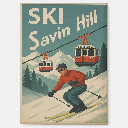 Retro Ski Savin Hill Magnet (Vorderseite)