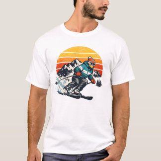 Retro-Ski-Sonnenuntergangs-Design Vintage T-Shirt