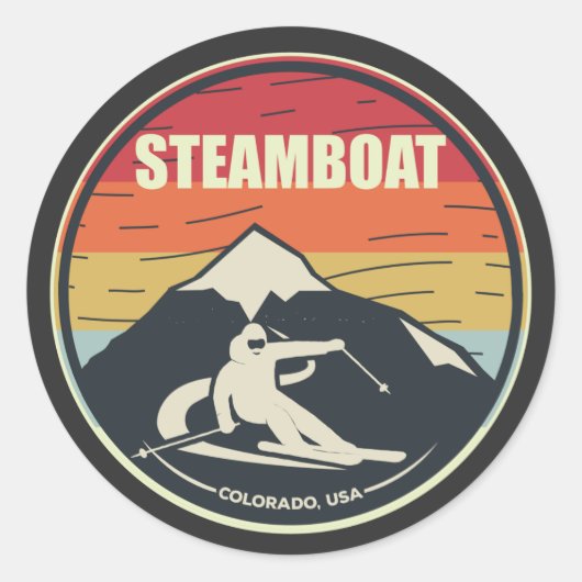 Retro Ski Steamboat Colorado USA Runder Aufkleber (Vorderseite)