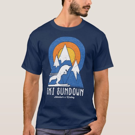 Retro Ski Sundown Sunset T-Shirt (Vorderseite)