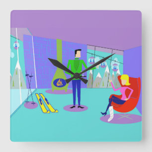 Retro Ski Vacacation Wall Uhr