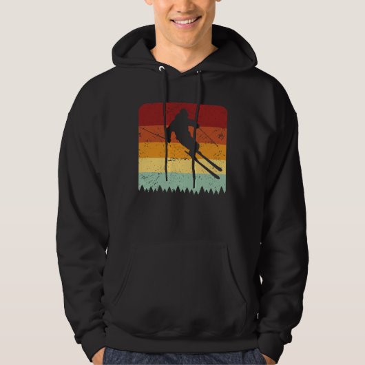 Retro Ski Vintag Skier Alte Schule Skifahren Hoodie (Vorderseite)