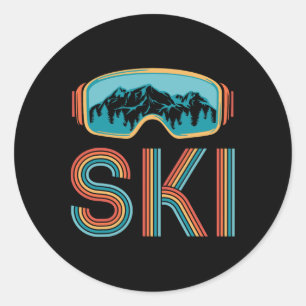 Retro-Ski-Vintage 80er 90er Wintersport Skifahren Runder Aufkleber
