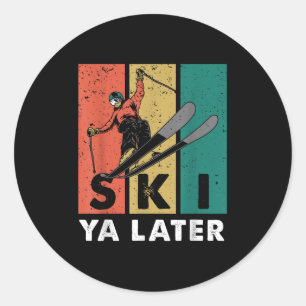 Retro Ski Ya Später Vintager Skisportler Skier Runder Aufkleber