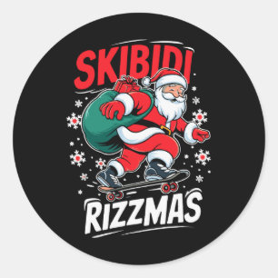 Retro Skibidi Rizzmas Funny Santa Clause Skaten B Runder Aufkleber