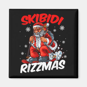 Retro Skibidi Rizzmas Funny Weihnachtsfeier Skiing Magnet