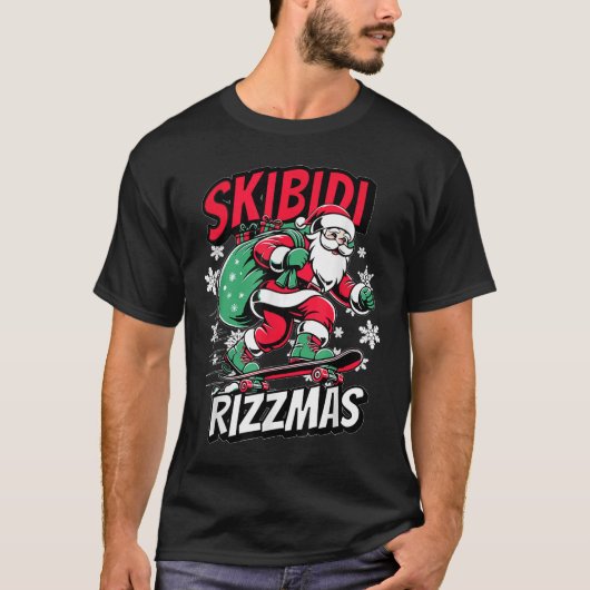 Retro Skibidi Rizzmas Santa Clause Skaten Board T-Shirt (Vorderseite)