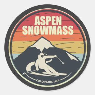 Retro Skifahren Aspen Snowmaß Colorado USA Runder Aufkleber