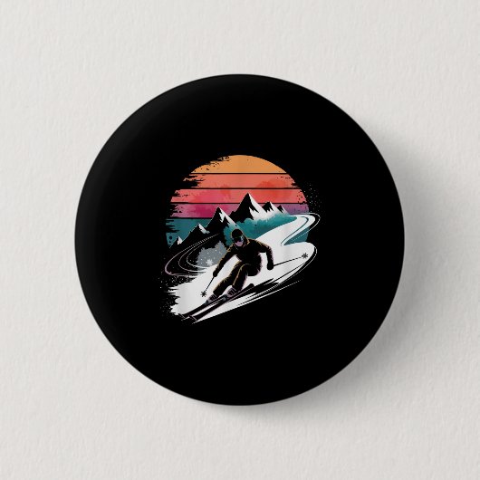 Retro-Skifahren Button (Vorderseite)