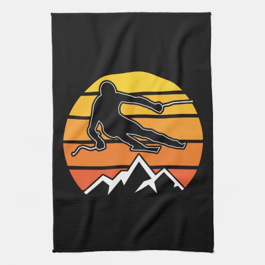 Retro Skifahren Geschirrtuch (Vertikal)