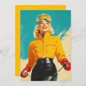 Retro Skifahren Glamour Vintag Winterabenteuer Einladung (Vorne/Hinten)