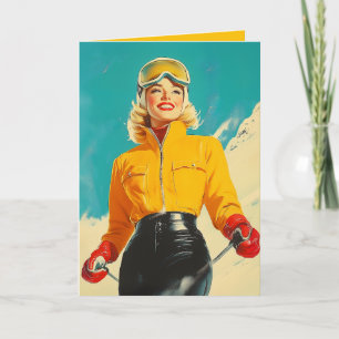 Retro Skifahren Glamour Vintag Winterabenteuer Einladung