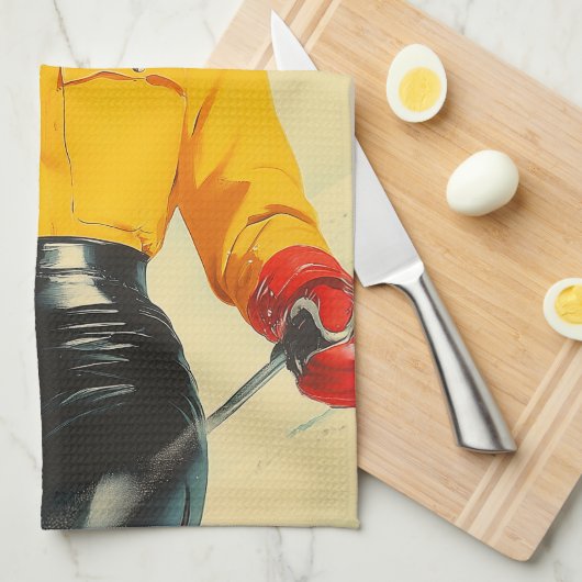 Retro Skifahren Glamour Vintag Winterabenteuer Geschirrtuch (Viertel Falte)