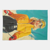 Retro Skifahren Glamour Vintag Winterabenteuer Geschirrtuch (Horizontal)