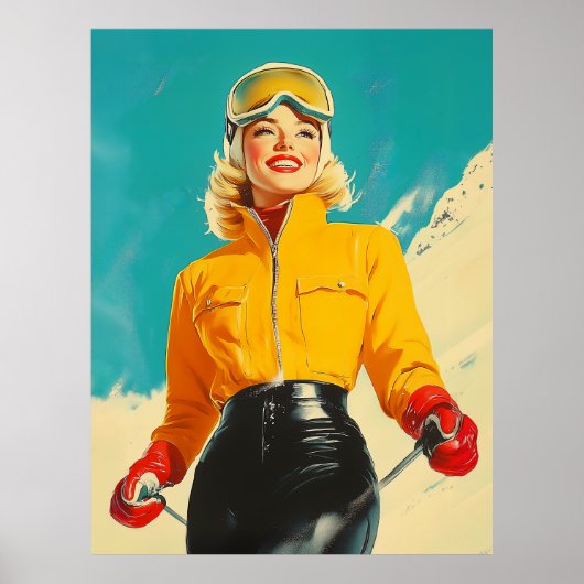 Retro Skifahren Glamour Vintag Winterabenteuer Poster (Vorne)