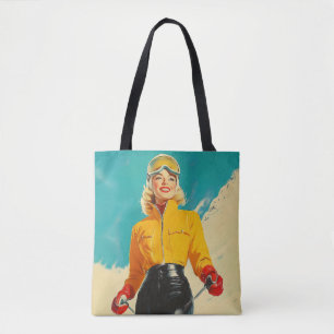 Retro Skifahren Glamour Vintag Winterabenteuer Tasche