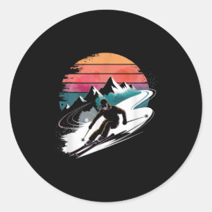 Retro-Skifahren Runder Aufkleber