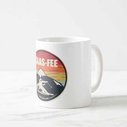 Retro Skifahren Saas-Fee Schweiz Ski Kaffeetasse (VorderseiteRechts)
