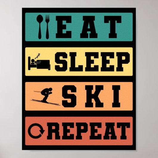 Retro Skifahren Sleep Ski Wiederholung Skifahrer W Poster (Vorne)