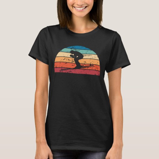 Retro Skifahren Sunset Vintag Skifahrer Sonnenaufg T-Shirt (Vorderseite)