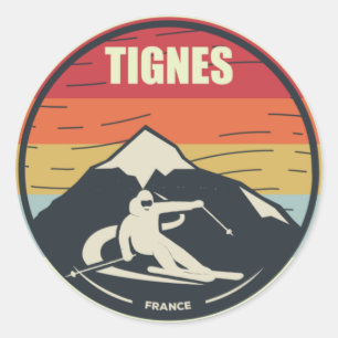 Retro Skifahren Tignes Frankreich Ski Runder Aufkleber