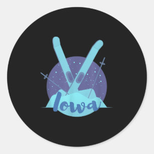 Retro-Skigrafik für Iowa Ski Resort Runder Aufkleber
