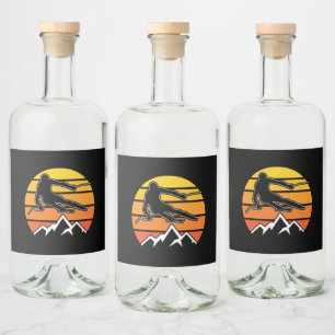 Retro Skiing Alkoholflaschenetikett
