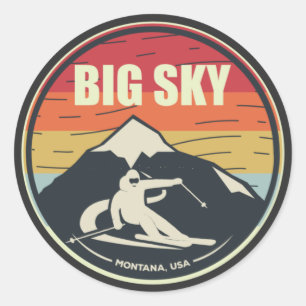 Retro Skiing Big Sky Montana USA Runder Aufkleber
