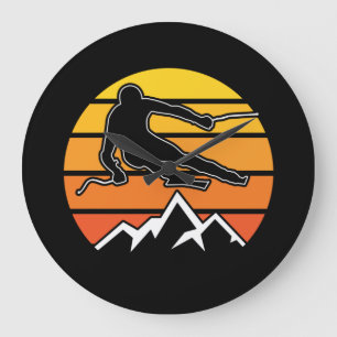 Retro Skiing Große Wanduhr