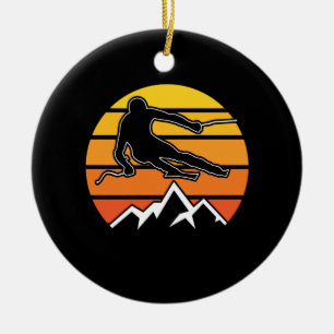 Retro Skiing Keramik Ornament