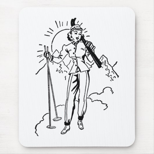 Retro Skiing Lady Mousepad (Vorne)