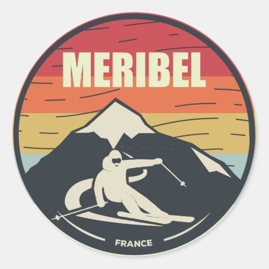 Retro Skiing Meribel Frankreich Ski Runder Aufkleber (Vorderseite)