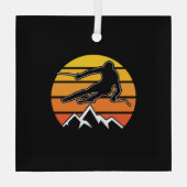Retro Skiing Ornament Aus Glas (Rückseite)