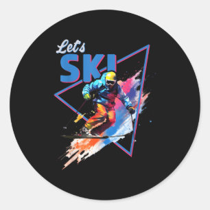 Retro-Skiing-Pulver Vintage-Ski-Farb-Shred-Design Runder Aufkleber