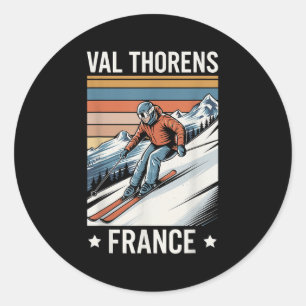 Retro Skiing Val Thorens Frankreich, französisches Runder Aufkleber