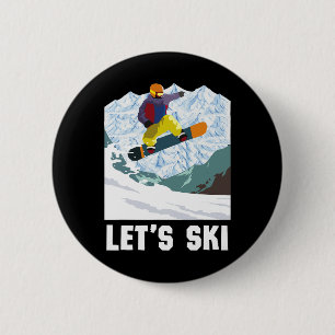 Retro Skiing Wintersport Snowboard Skifahren Ski S Button