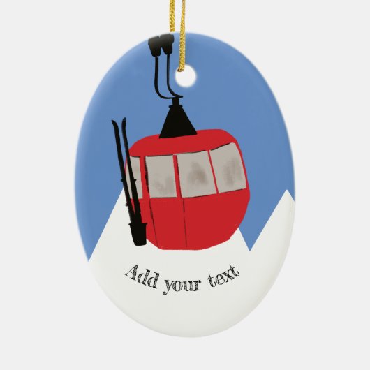 Retro Skilift Skipiste Schneeberg - Illustration Keramik Ornament (Hinten)