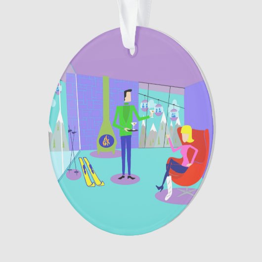 Retro Skiurlaub Weihnachtsschmuck Ornament (Vorderseite)