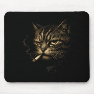 Retro-Skizze Katze raucht Zigarette Lustiges Meme Mousepad