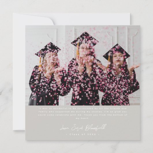 Retro-Skript | Hellbeige Foto Abschluss Dankeskarte (Rückseite)