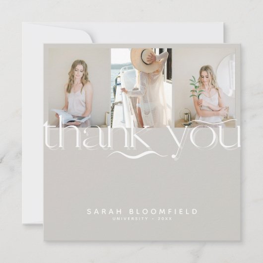Retro-Skript | Hellbeige Foto Abschluss Dankeskarte (Vorderseite)