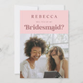 Retro-Skript Rosa 70er Bridesmaid Vorschlag Ankündigung (Vorderseite)