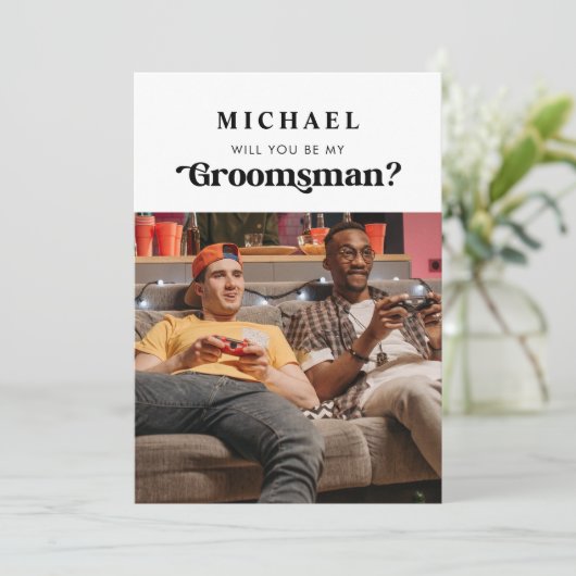 Retro-Skript wird Sie mein Trauzeuge Vorschlag Ankündigung (Stehend Vorderseite)