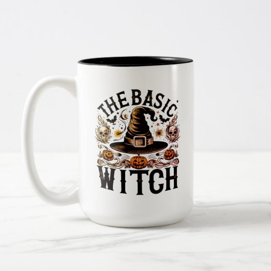 Retro Skull Black Bats Spider Halloween Hexenhut Zweifarbige Tasse (Links)