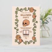 Retro Skull und Pumpkin-Halloween-Party Einladung (Stehend Vorderseite)