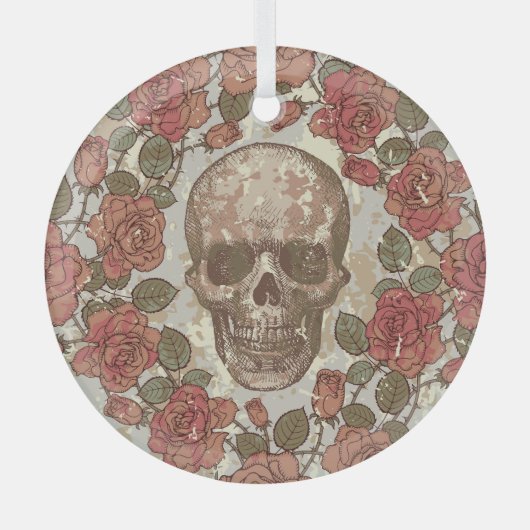 Retro Skulls und Rose Ornament Aus Glas (Vorderseite)