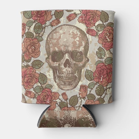 Retro Skulls und Rose Ornament Dosenkühler (Vorderseite)