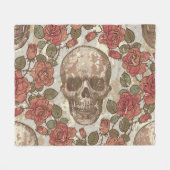Retro Skulls und Rose Ornament Fleecedecke (Vorderseite (Horizontal))