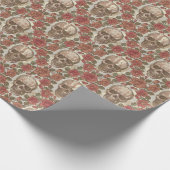 Retro Skulls und Rose Ornament Geschenkpapier (Ecke)