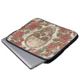 Retro Skulls und Rose Ornament Laptopschutzhülle (Vorne Knopf)